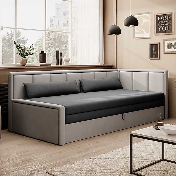 Schlafsofa Sofa Bett in Grau mit Bettkasten günstig online kaufen