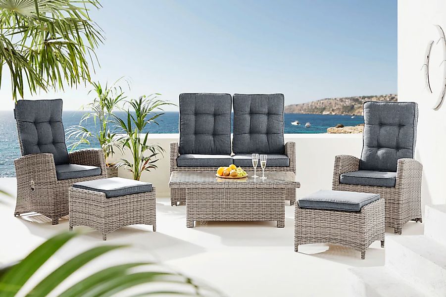KONIFERA Gartenlounge-Set "Monaco" Set, 2x Sessel, 1x2er Sofa, 2x Hocker, 1 günstig online kaufen