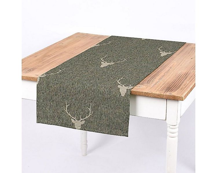 SCHÖNER LEBEN. Tischläufer Tischläufer Jacquard Hirschkopf Geweih grün beig günstig online kaufen