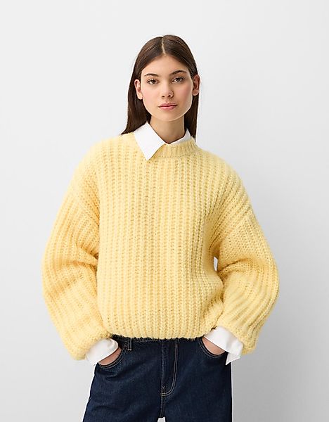 Bershka Grober Oversize-Pullover Damen S Gelb günstig online kaufen