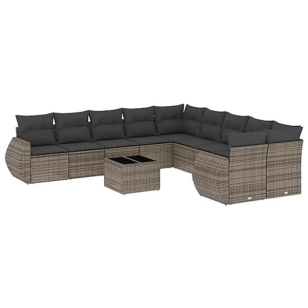 vidaXL 11-Tlg Garten-Sofagarnitur mit Kissen Hellgrau Poly Rattan 3254259 günstig online kaufen