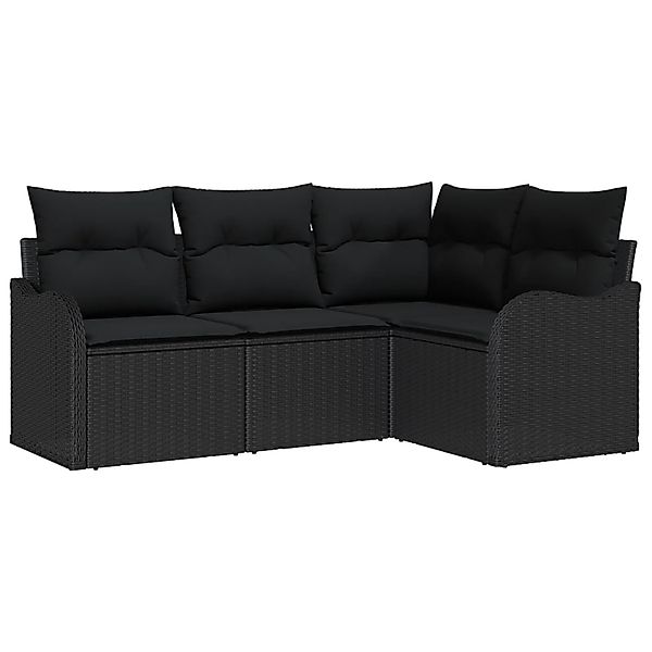 vidaXL Garten-Sofa-Set mit Kissen 4-Tlg Schwarz Poly Rattan 3354352 günstig online kaufen