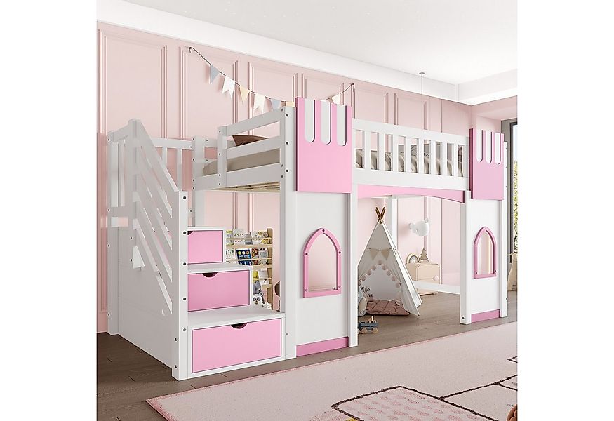 Merax Hochbett (Jugendbett Einzelbett, 1-St., Hausbett) Massivholz Kinderbe günstig online kaufen