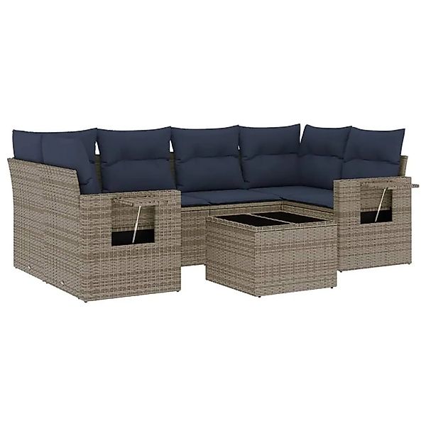 vidaXL 7-Tlg Gartensofa-Set mit Kissen Grau Polyrattan 3219920 günstig online kaufen