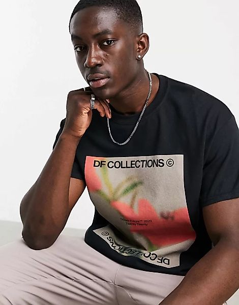 ASOS – Dark Future – Lockeres T-Shirt mit Logo und Blumen-Druck in Schwarz günstig online kaufen