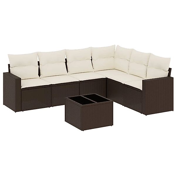vidaXL 7-Tlg Garten-Sofagarnitur mit Kissen Braun Poly Rattan 3219013 günstig online kaufen