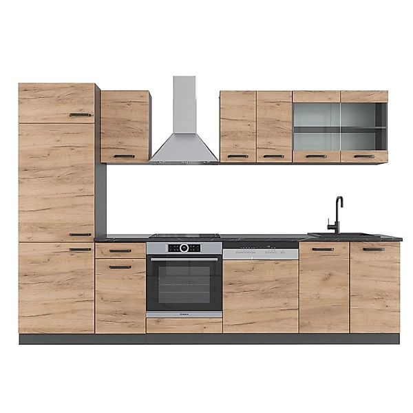 Vicco R-Line Küchenzeile Goldkraft Eiche/Anthrazit 300 cm AP Anthrazit Opt günstig online kaufen