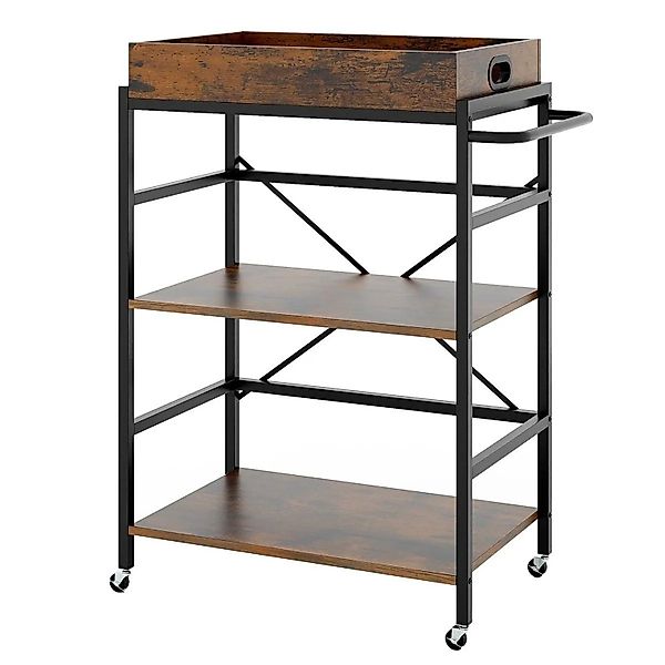 Costway 3 Stufiger Servierwagen 2 In 1 Küchenregal Rollwagen Braun günstig online kaufen