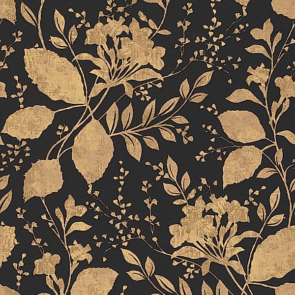 Bricoflor Tapete Schwarz Gold Vliestapete mit Blätter Muster Elegant Floral günstig online kaufen
