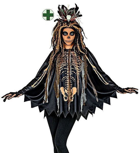 Karneval-Klamotten Kostüm Voodoo Poncho Damen gruselig m Totenkopf Haarreif günstig online kaufen