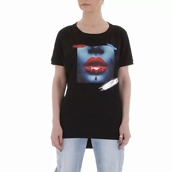 Ital-Design T-Shirt Damen Freizeit Print Stretch T-Shirt in Schwarz günstig online kaufen