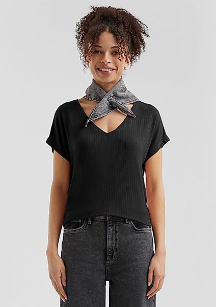 QS Kurzarmshirt Fließendes Oversize-Shirt mit Rippstruktur günstig online kaufen