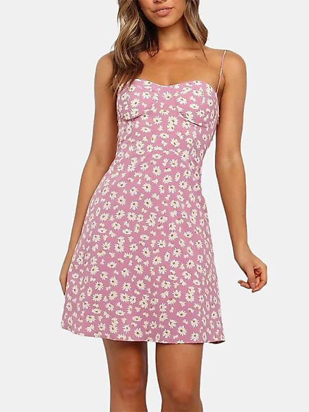 Gänseblümchen Spaghettiträger mit Blumendruck Sexy Mini Kleid Für Damen günstig online kaufen