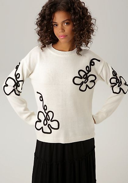 Aniston CASUAL Strickpullover, mit extravaganten Blüten-Applikationen günstig online kaufen