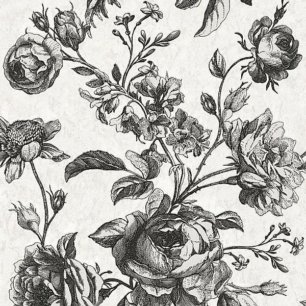 PROFHOME 387002-GU Blumen Tapete Toile De Jouy Creme Weiß Schwarz 0,53 m x günstig online kaufen