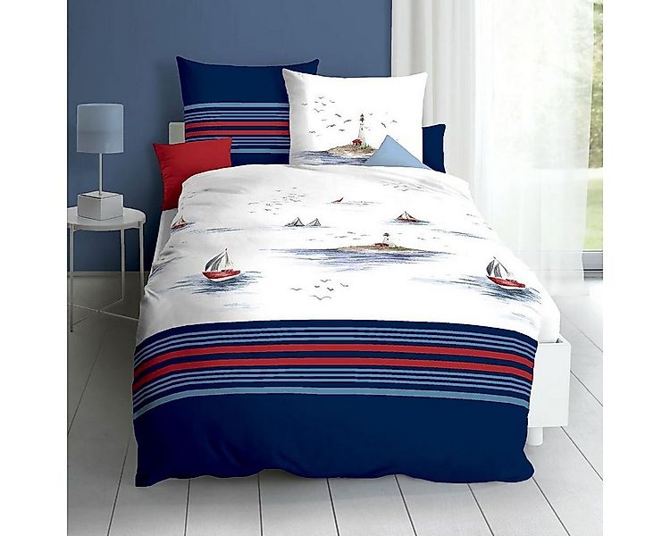 Kaeppel Bettwäsche Segelboot Leuchtturm blau, Renforce, 2 teilig günstig online kaufen