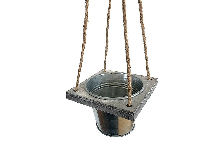 Gasper Übertopf Hängeampel 60cm. Blumenampel aus Zink und Holz mit 1 Topf günstig online kaufen