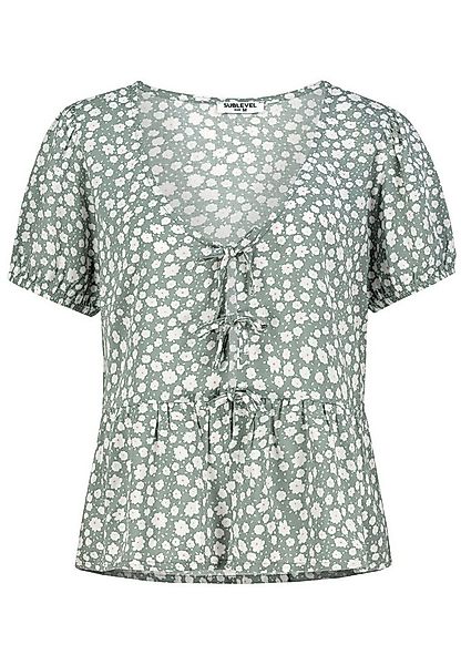 SUBLEVEL Blusenshirt Florales Muster, Schnürdetails, Kurzarm, Offen Lockere günstig online kaufen