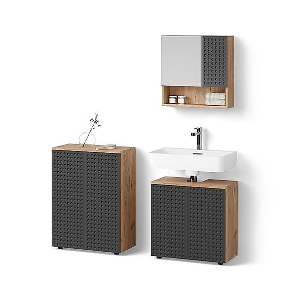Livinity® Badmöbel-Set Ronco, Anthrazit gepunktet/Goldkraft Eiche, günstig online kaufen