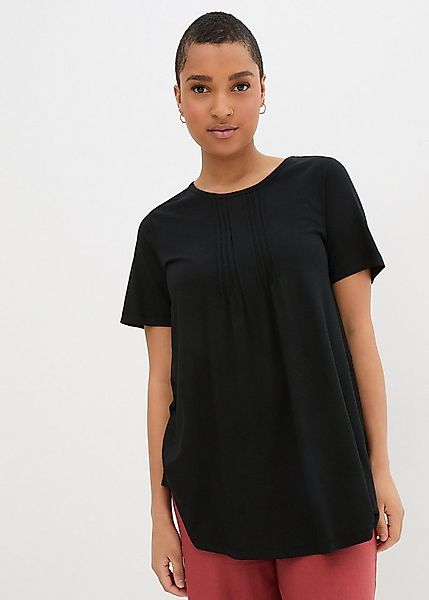 bonprix T-Shirt dezente A-Linie, Kurzarm, aus Baumwolle und Viskose günstig online kaufen