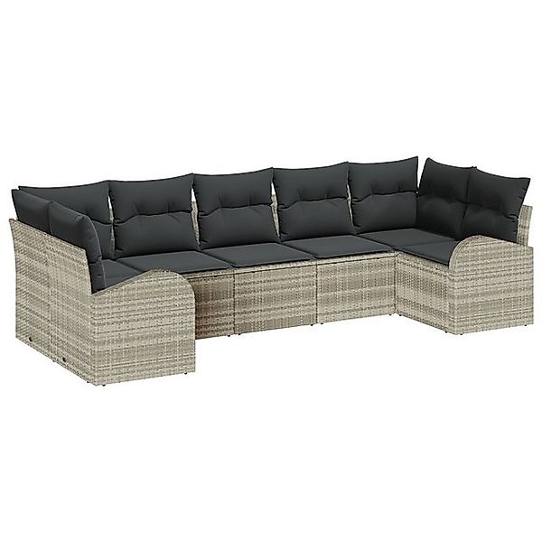 vidaXL Loungesofa 7-teiliges Garten-Sofa-Set mit Kissen in Hellgrau aus Pol günstig online kaufen