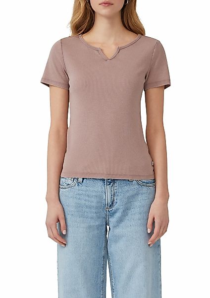 QS T-Shirt, in Ripp-Optik und mit Splitneck günstig online kaufen