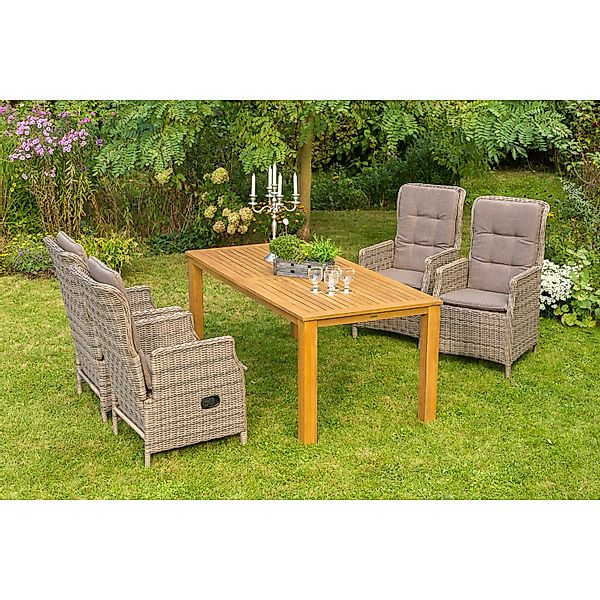 Merxx Riviera Set 9-tlg. 4 Sessel inkl. Auflagen Gartentisch 185 x 90 cm günstig online kaufen
