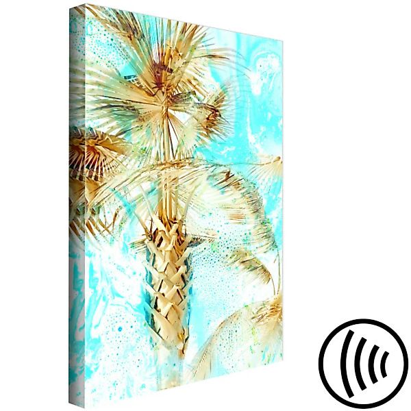 Leinwandbild Goldene Palme - Landschaft mit tropischem Baum auf blauem Hint günstig online kaufen