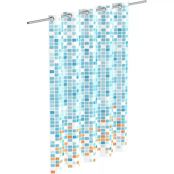 Eisl Textil Duschvorhang mit Motiv Mosaik Blau-Orange 180 cm x 200 cm Wasch günstig online kaufen