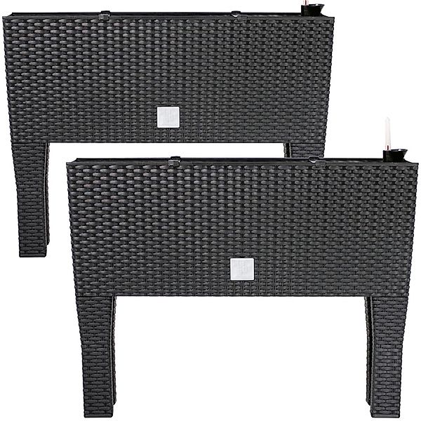 Hochbeet 2er-Set Polyrattanoptik Anthrazit 60x25x46cm Bewässerungssystem günstig online kaufen