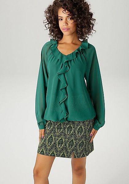 Aniston CASUAL Schlupfbluse mit Rüschen am V-Ausschnitt und im Vorderteil günstig online kaufen