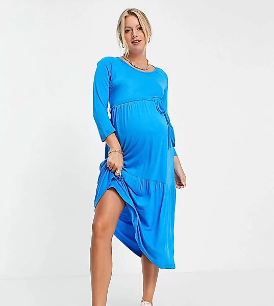 Mamalicious Maternity – Midi-Hängerkleid mit Schleif über dem Bauch in Blau günstig online kaufen