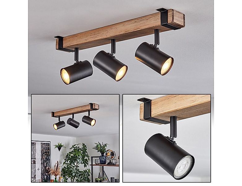hofstein Deckenleuchte Deckenlampe aus Metall/Holz in Schwarz/Naturfarben, günstig online kaufen