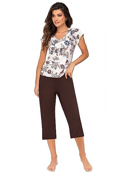 Donna Capri-Pyjama 3/4 Schlafanzug mit Blumendruck günstig online kaufen