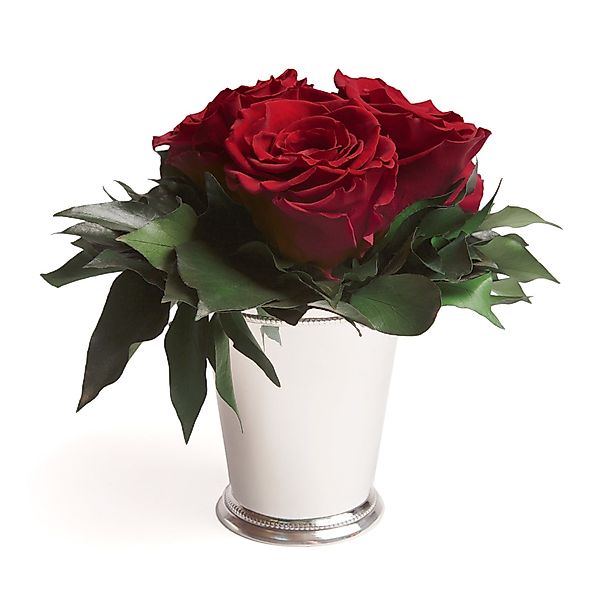 Kunstorchidee 3 Infinity Rosen silberfarbene Vase günstig online kaufen