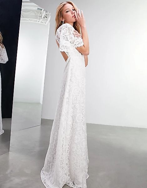 ASOS EDITION – Olivia – Brautkleid mit Spitze und Flatterärmeln-Weiß günstig online kaufen