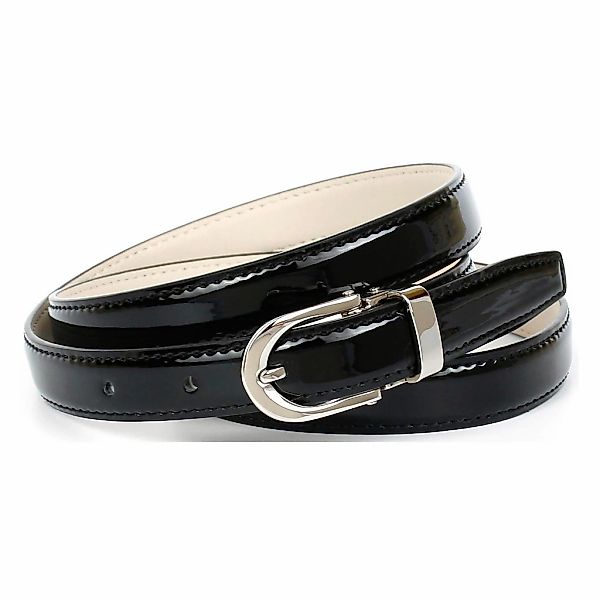 Anthoni Crown Ledergürtel schmal, Lackleder, rosegoldfarbene Schließe günstig online kaufen