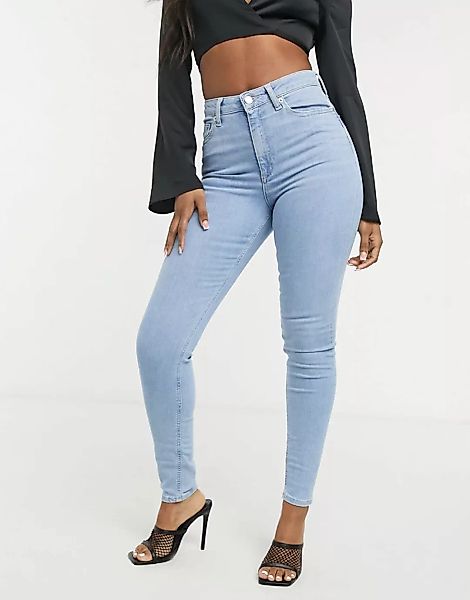 ASOS DESIGN – Ridley – Eng geschnittene Jeans mit hohem Bund in Stone-Wasch günstig online kaufen