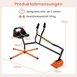 COSTWAY Spielzeug-Aufsitzbagger Metall, 360° drehbar, Sandbagger, günstig online kaufen