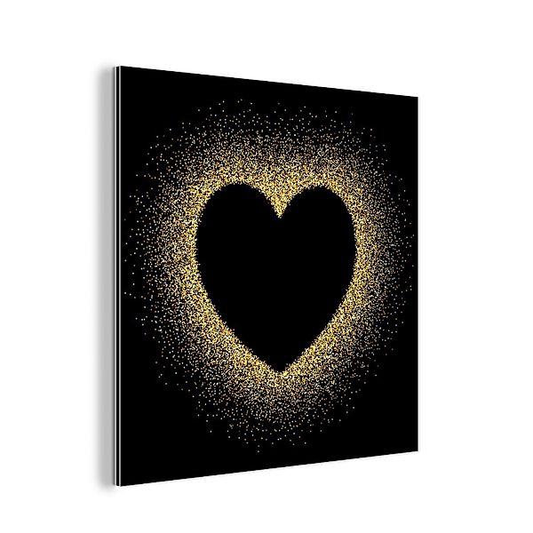 MuchoWow Metallbild Goldenes Herz auf schwarzem günstig online kaufen