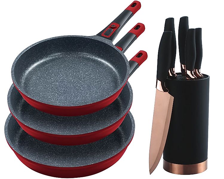 KING Pfannen-Set »»Moonscape 3er«, inkl. Messer-Set«, Aluminiumguss, (Set, günstig online kaufen