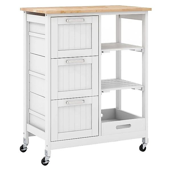 Costway Servierwagen mit Tablett Kücheninsel Aus Kautschukholz Weiß günstig online kaufen