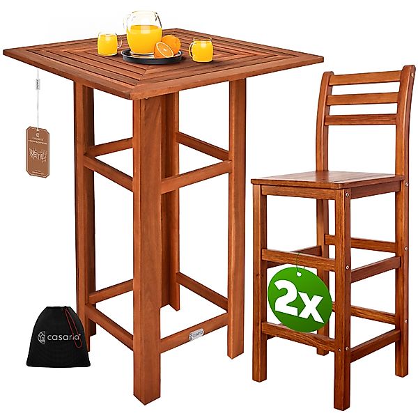 Stehtisch mit 2 Barhocker mit Rückenlehne Akazienholz günstig online kaufen