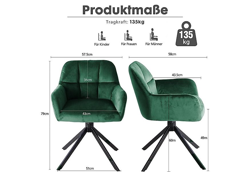 DUMOS Esszimmerstuhl Drehbarer Küchenstuhl Set – Gepolstert, Armlehnen, Met günstig online kaufen