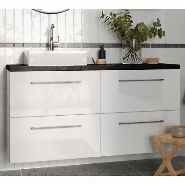 Lomadox Badmöbel Waschtisch Set in weiß Hochglanz lackiert mit Waschtischpl günstig online kaufen