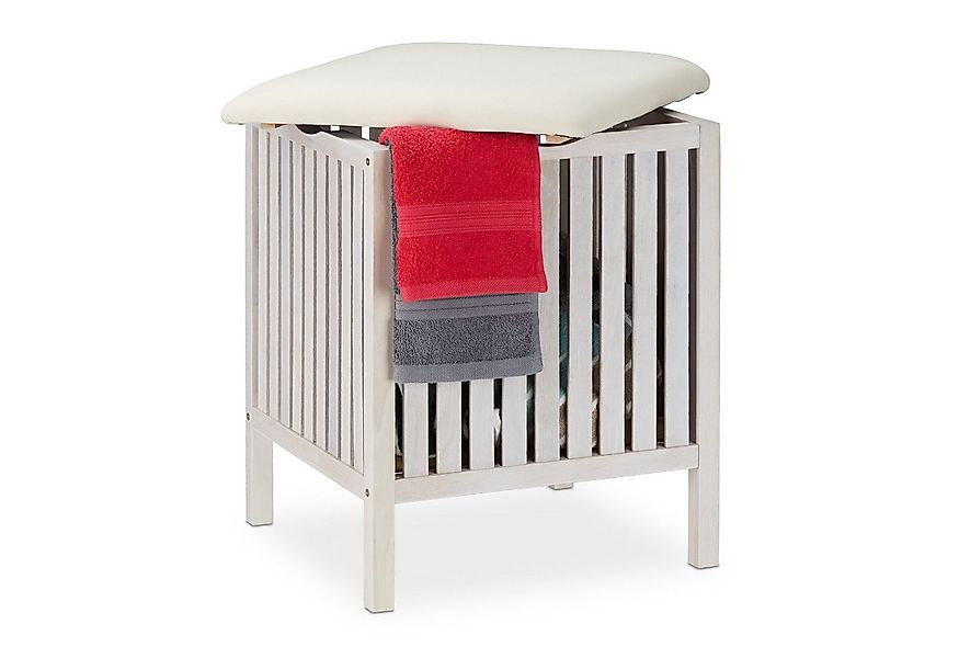 relaxdays Wäschekorb Weißer Wäschekorb mit Sitz günstig online kaufen