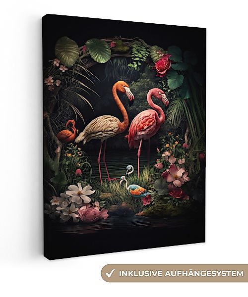 OneMillionCanvasses® Leinwandbild Flamingo - Blumen - günstig online kaufen