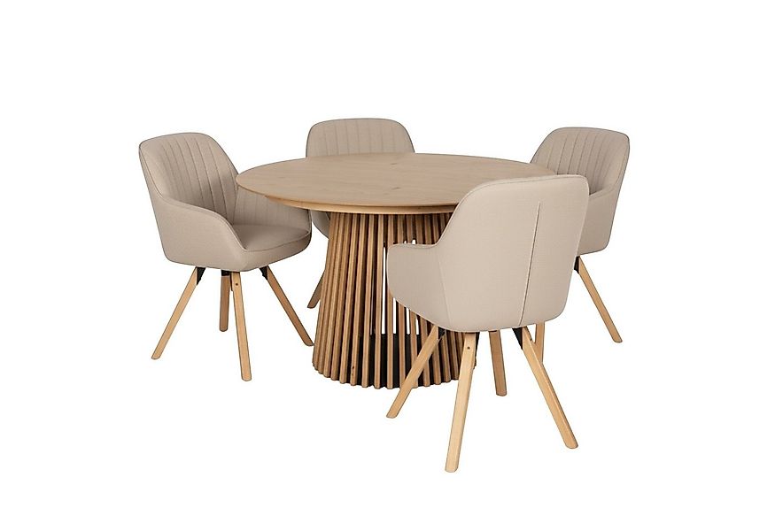MR.DEKO Esszimmer-Set Diningsessel-Set 4x Stuhl Matera beige & Tisch Oria E günstig online kaufen