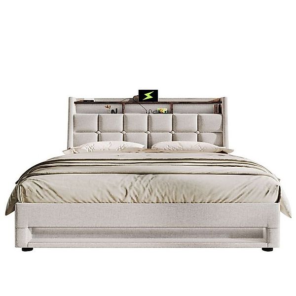Fanttik Bettgestell LED Bett, 90 - 180cm Größen, Beige/Grau, LED & USB, Sta günstig online kaufen