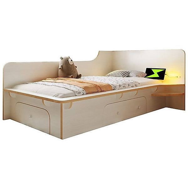 Yorbay Kinderbett 90 x 200 cm Holzbett mit Leselicht, USB, Type C und 3 Sch günstig online kaufen